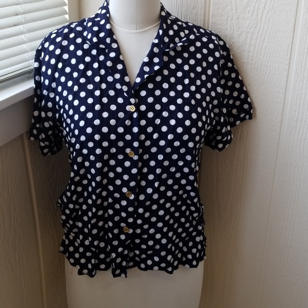Chaus Rayon Blue and White Button Down